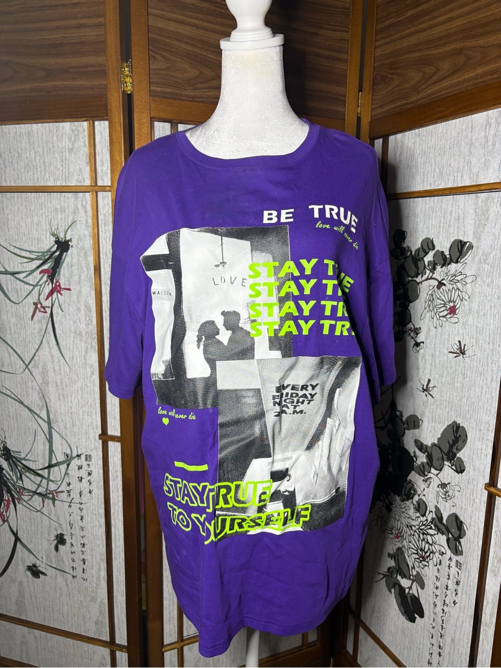 Graphic Purple Tee with Neon Green Print💜